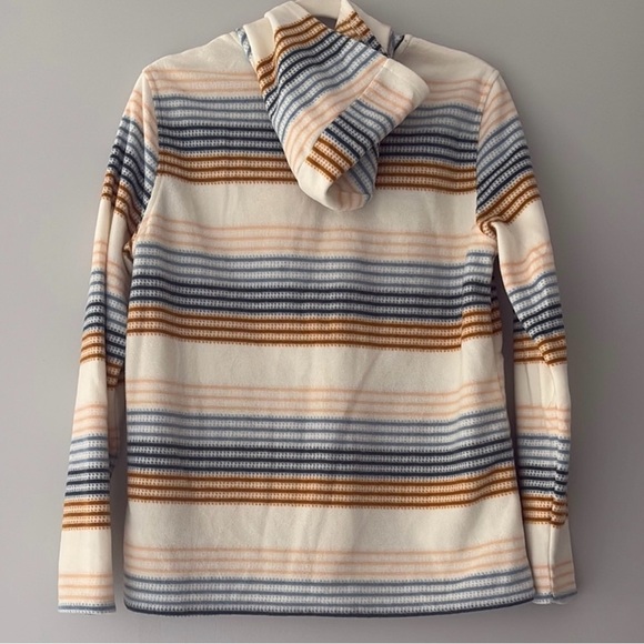 O'Neill half Zip pullover with hood 2 front side pockets cream blue brown strip - Picture 6 of 6